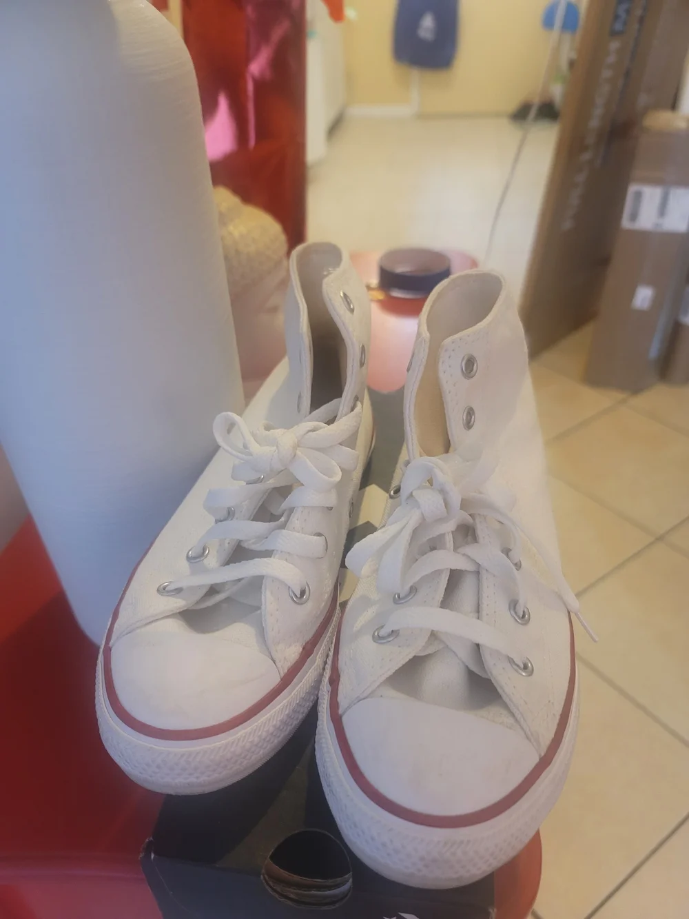 Converse Kids White High-Top Sneakers with Red Stripe